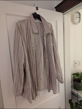 Susan Graver Beige Stripe Button-Up Shirt 2X
